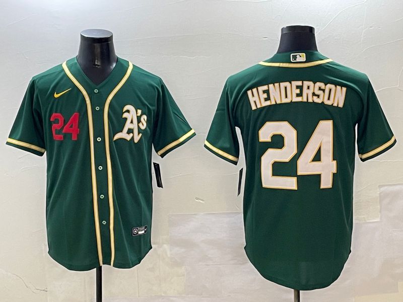 Men Oakland Athletics #24 Henderson Green Game 2025 Nike MLB Jersey style 7